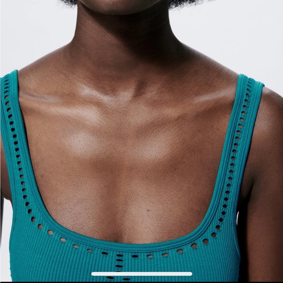 Zara seamless perforated bodysuit designer turquoise blue - Picture 6 of 8